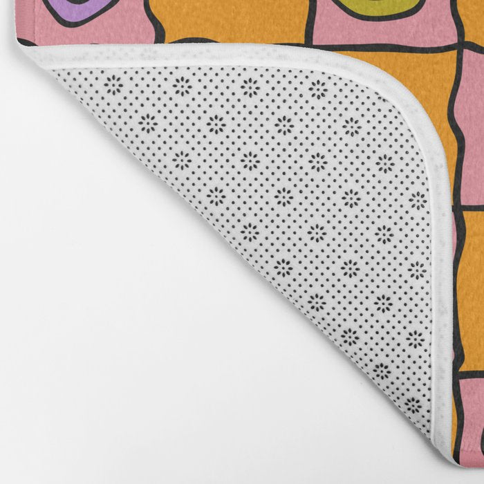 Pink Happy Face Checkered Print Bath Mat Gallery Image 2