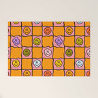 Pink Happy Face Checkered Print Welcome Mat Gallery Image 1