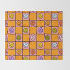 Pink Happy Face Checkered Print Throw Blanket Gallery Image 2