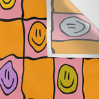 Pink Happy Face Checkered Print Wall Tapestry Gallery Image 3