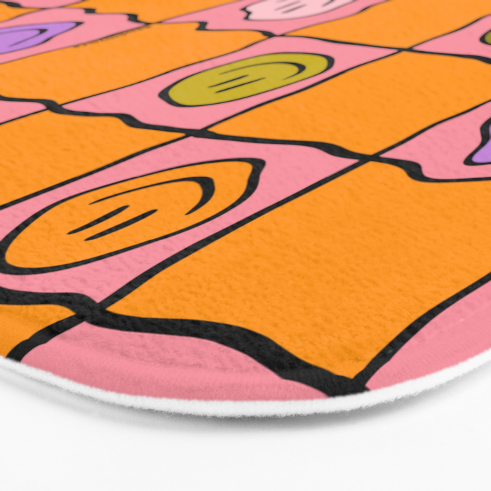 Pink Happy Face Checkered Print Bath Mat Gallery Image 3