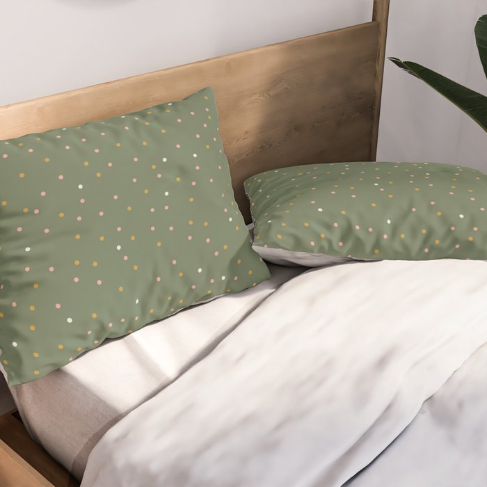 Confetti Pink Gold Cream On Muted Green Pillow Sham Gallery Image 2
