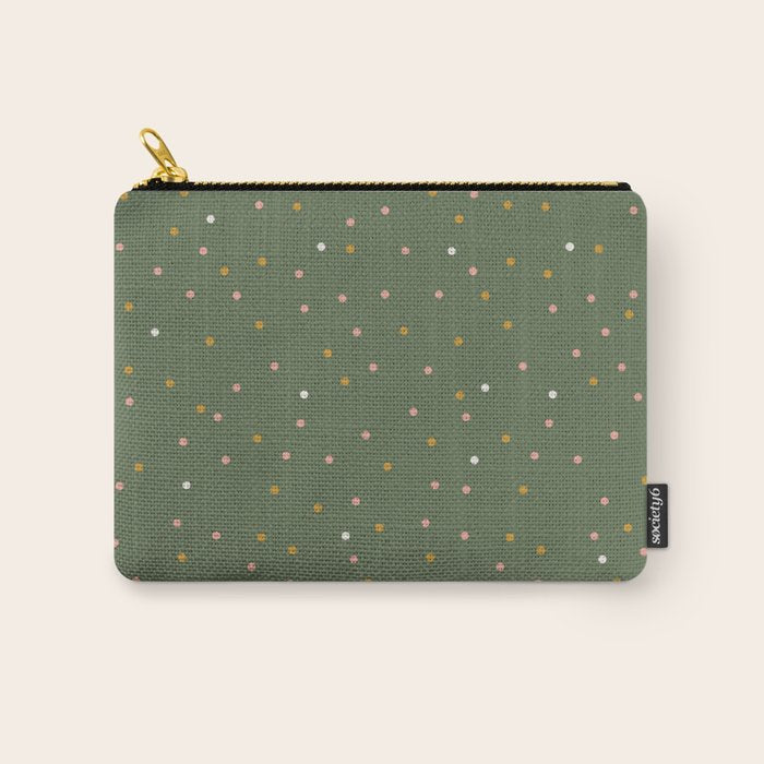 Confetti Pink Gold Cream On Muted Green Carry All Pouch Gallery Image 1