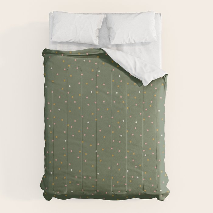 Confetti Pink Gold Cream On Muted Green Comforter Gallery Image 6