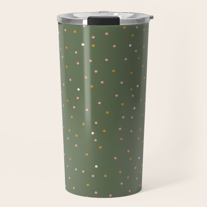 Confetti Pink Gold Cream On Muted Green Travel Mug Gallery Image 1