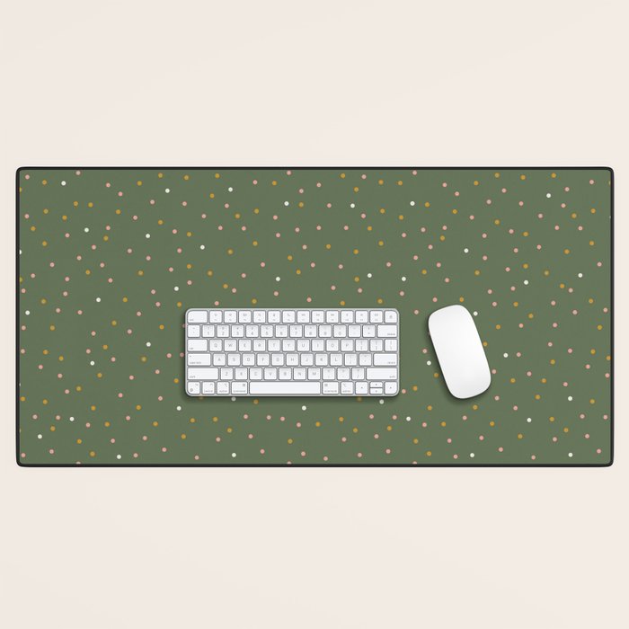Confetti Pink Gold Cream On Muted Green Desk Mat Gallery Image 1