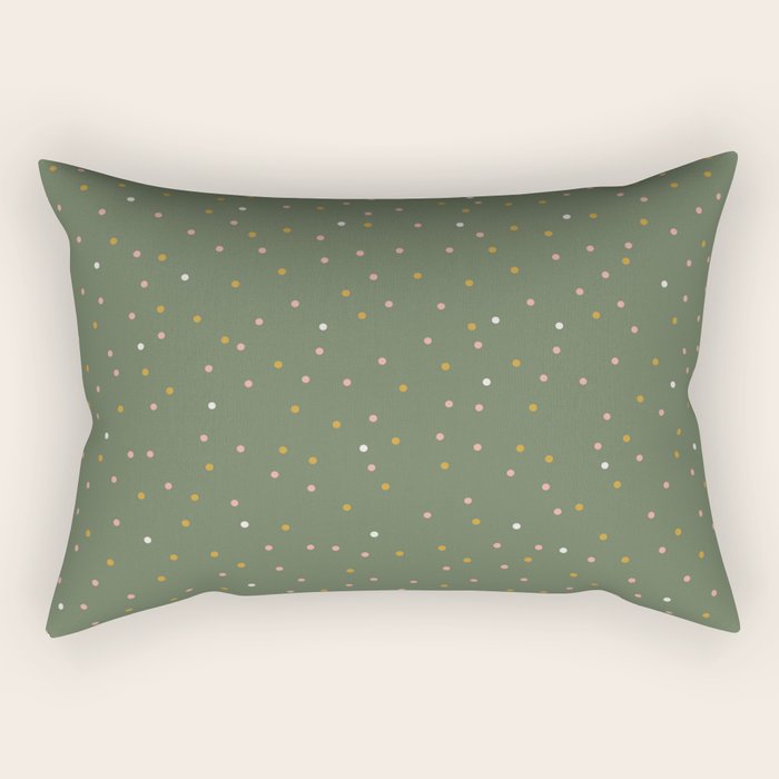 Confetti Pink Gold Cream On Muted Green Rectangular Pillow Gallery Image 1