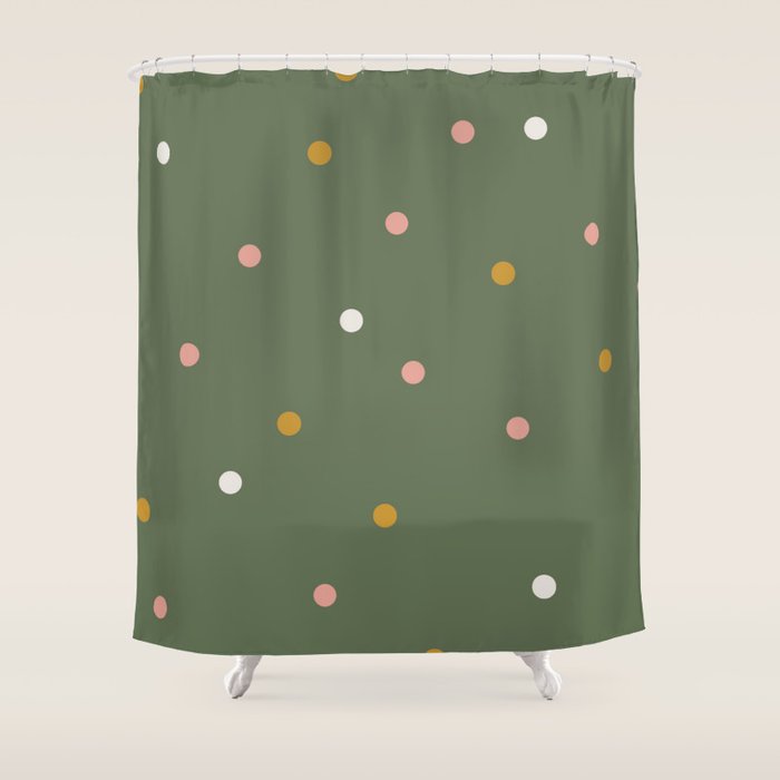 Confetti Pink Gold Cream On Muted Green Shower Curtain Gallery Image 1