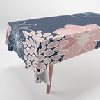 Festive, Floral Prints and Line Art, Navy Blue and Pink Tablecloth Gallery Image 1