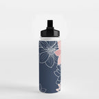 Festive, Floral Prints and Line Art, Navy Blue and Pink Water Bottle Gallery Image 2