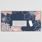 Festive, Floral Prints and Line Art, Navy Blue and Pink Desk Mat Gallery Image 1
