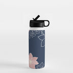 Festive, Floral Prints and Line Art, Navy Blue and Pink Water Bottle Gallery Image 1