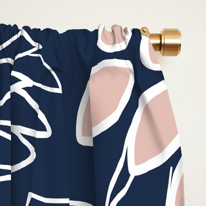 Festive, Floral Prints and Line Art, Navy Blue and Pink Window Curtain Gallery Image 2