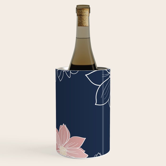 Festive, Floral Prints and Line Art, Navy Blue and Pink Wine Chiller Gallery Image 1