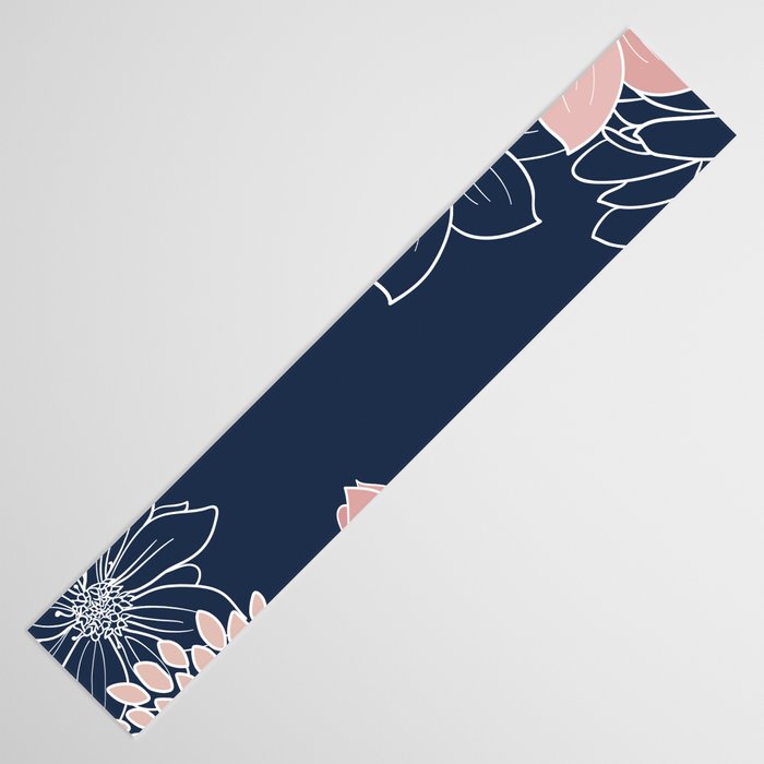 Festive, Floral Prints and Line Art, Navy Blue and Pink Table Runner Gallery Image 3