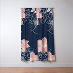 Festive, Floral Prints and Line Art, Navy Blue and Pink Window Curtain Gallery Image 3