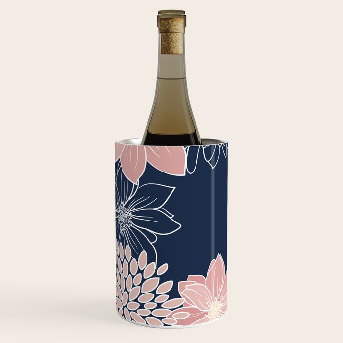 Festive, Floral Prints and Line Art, Navy Blue and Pink Wine Chiller Gallery Image 2