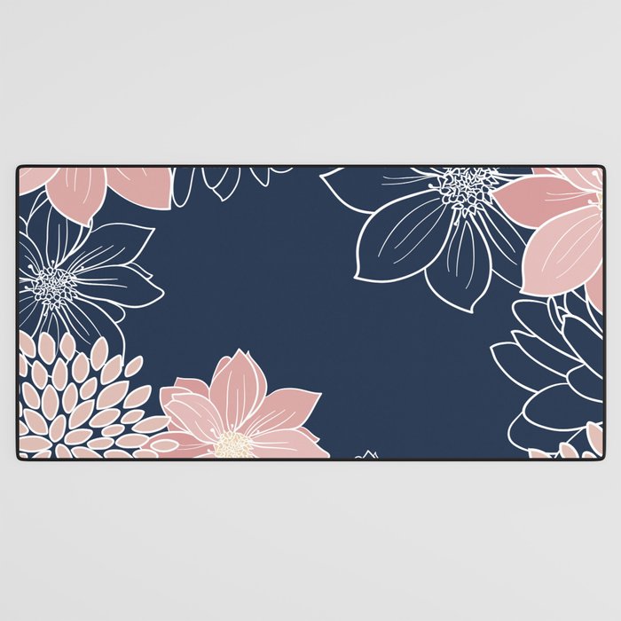 Festive, Floral Prints and Line Art, Navy Blue and Pink Desk Mat Gallery Image 3