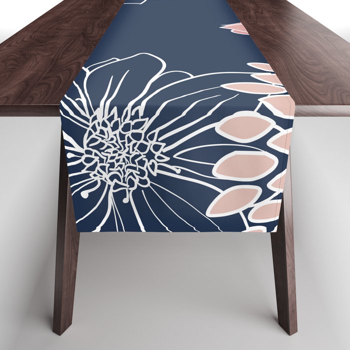 Festive, Floral Prints and Line Art, Navy Blue and Pink Table Runner Gallery Image 1