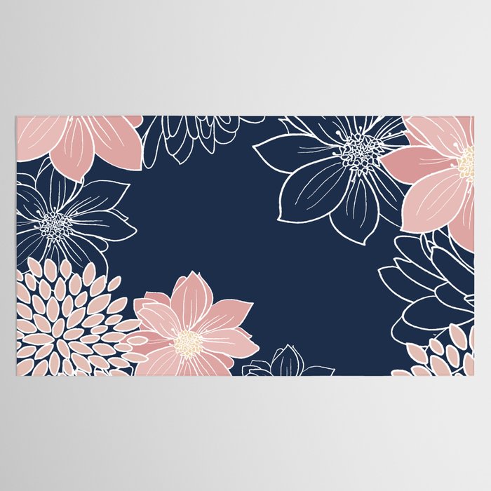 Festive, Floral Prints and Line Art, Navy Blue and Pink Tablecloth Gallery Image 2