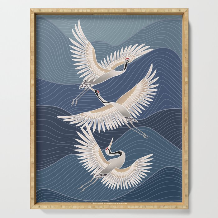cranes, asian style art Serving Tray Gallery Image 1
