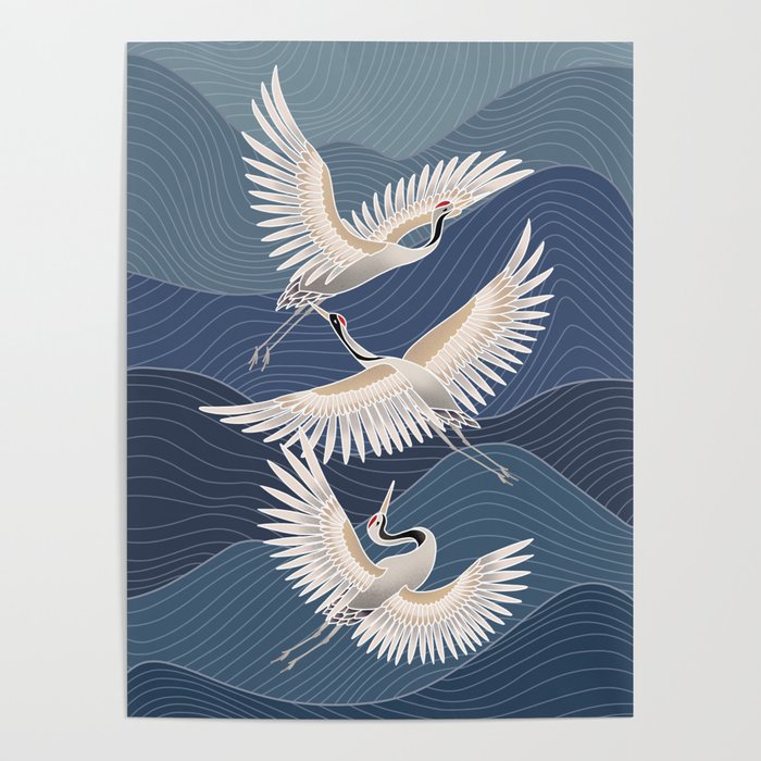 cranes, asian style art Poster Gallery Image 4