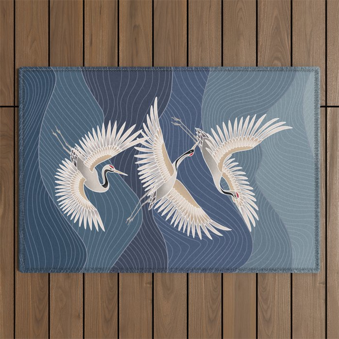 cranes, asian style art Outdoor Rug Gallery Image 1