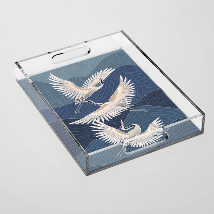 cranes, asian style art Acrylic Tray Gallery Image 1