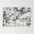 Black gray modern watercolor roses floral pattern Rug Gallery Image 2