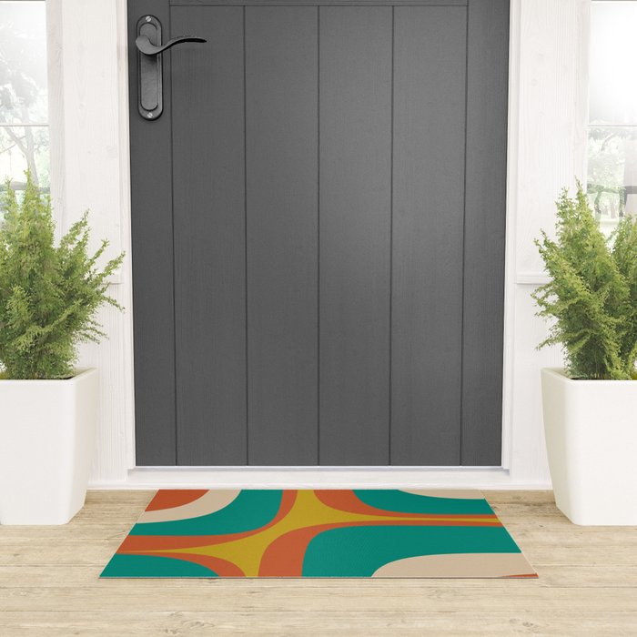 Mid Century Modern Abstract Retro Groove Pattern Welcome Mat Gallery Image 3