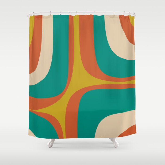 Mid Century Modern Abstract Retro Groove Pattern Shower Curtain Gallery Image 1