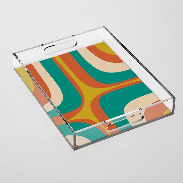 Mid Century Modern Abstract Retro Groove Pattern Acrylic Tray Gallery Image 1
