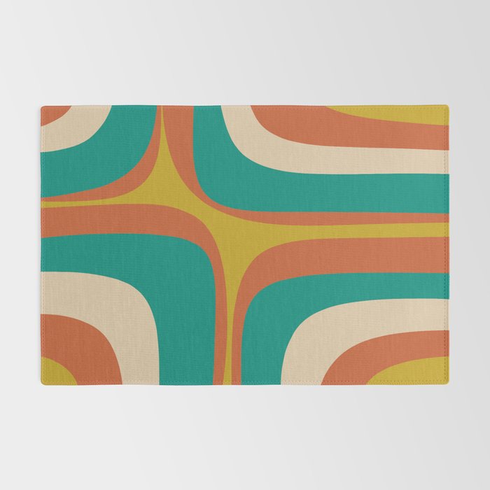 Mid Century Modern Abstract Retro Groove Pattern Rug Gallery Image 2