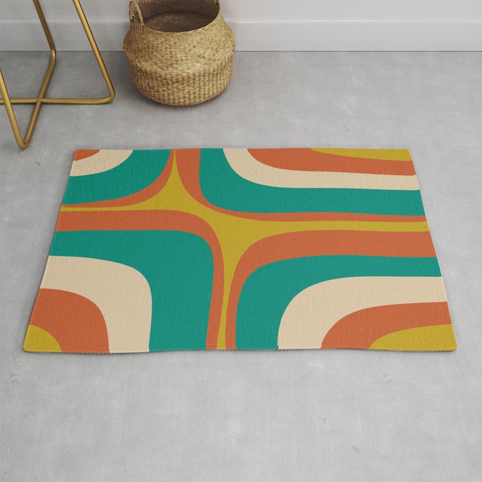 Mid Century Modern Abstract Retro Groove Pattern Rug Gallery Image 1