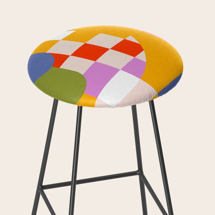 Bold Playful Geometric Bauhaus Checks and stripes Stool Gallery Image 2