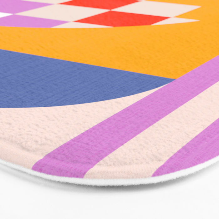 Bold Playful Geometric Bauhaus Checks and stripes Bath Mat Gallery Image 3
