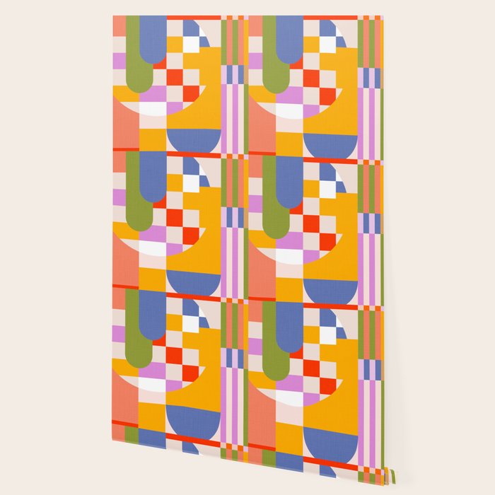 Bold Playful Geometric Bauhaus Checks and stripes Wallpaper Gallery Image 2