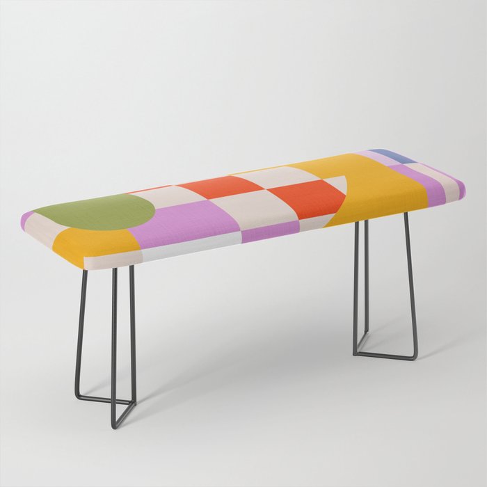 Bold Playful Geometric Bauhaus Checks and stripes Bench Gallery Image 1