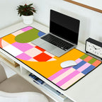 Bold Playful Geometric Bauhaus Checks and stripes Desk Mat Gallery Image 2