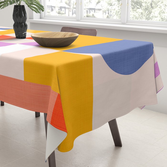 Bold Playful Geometric Bauhaus Checks and stripes Tablecloth Gallery Image 3