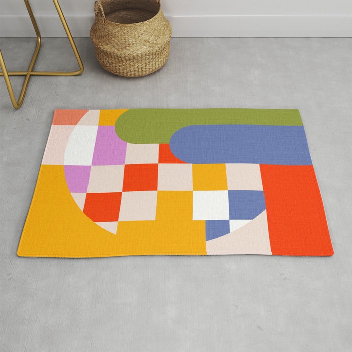 Bold Playful Geometric Bauhaus Checks and stripes Rug Gallery Image 1