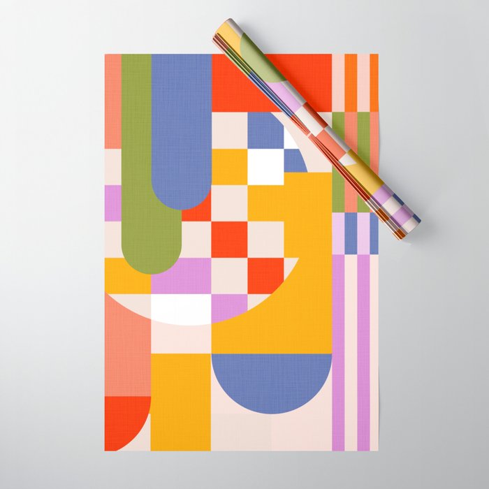 Bold Playful Geometric Bauhaus Checks and stripes Wrapping Paper Gallery Image 1