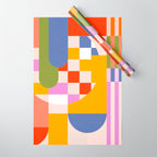 Bold Playful Geometric Bauhaus Checks and stripes Wrapping Paper Gallery Image 1