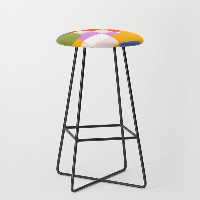 Bold Playful Geometric Bauhaus Checks and stripes Stool Gallery Image 1