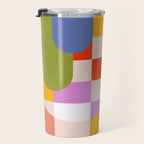 Bold Playful Geometric Bauhaus Checks and stripes Travel Mug Gallery Image 3