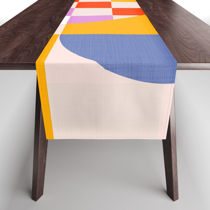 Bold Playful Geometric Bauhaus Checks and stripes Table Runner Gallery Image 1