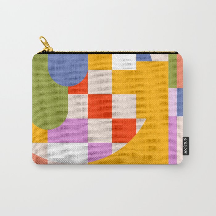 Bold Playful Geometric Bauhaus Checks and stripes Carry All Pouch Gallery Image 1