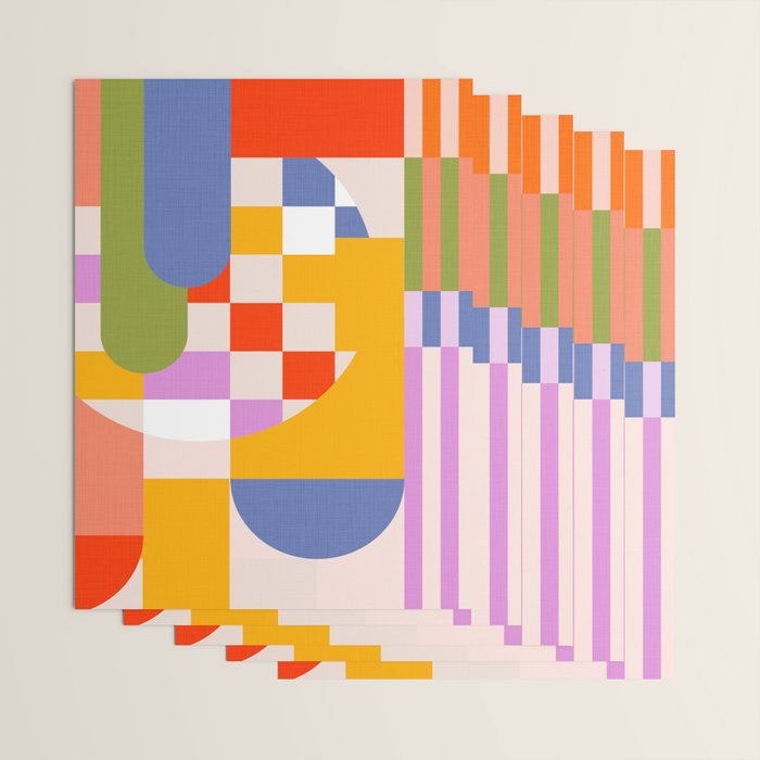 Bold Playful Geometric Bauhaus Checks and stripes Wrapping Paper Gallery Image 3