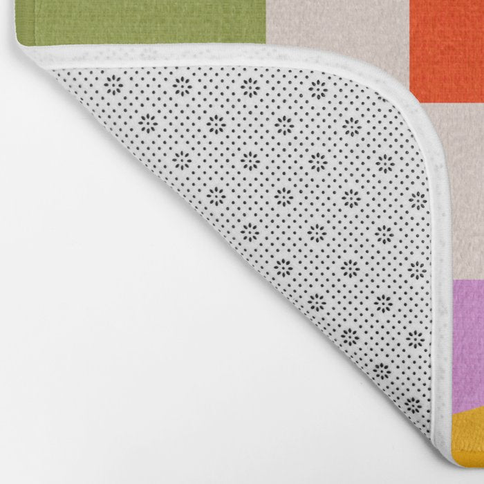 Bold Playful Geometric Bauhaus Checks and stripes Bath Mat Gallery Image 2