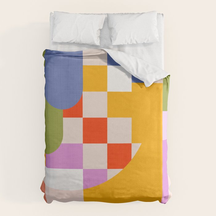 Bold Playful Geometric Bauhaus Checks and stripes Duvet Cover Gallery Image 1